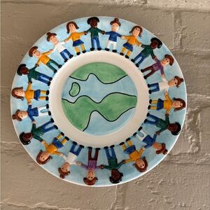 Centrum Hand-Painted Ceramic World Earth Save the Children. Cake plate